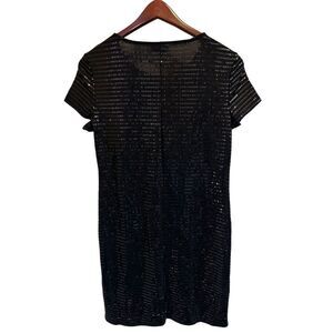 Bebe Women's Black Striped Sequin Tunic Top Size L Party Cocktail‎